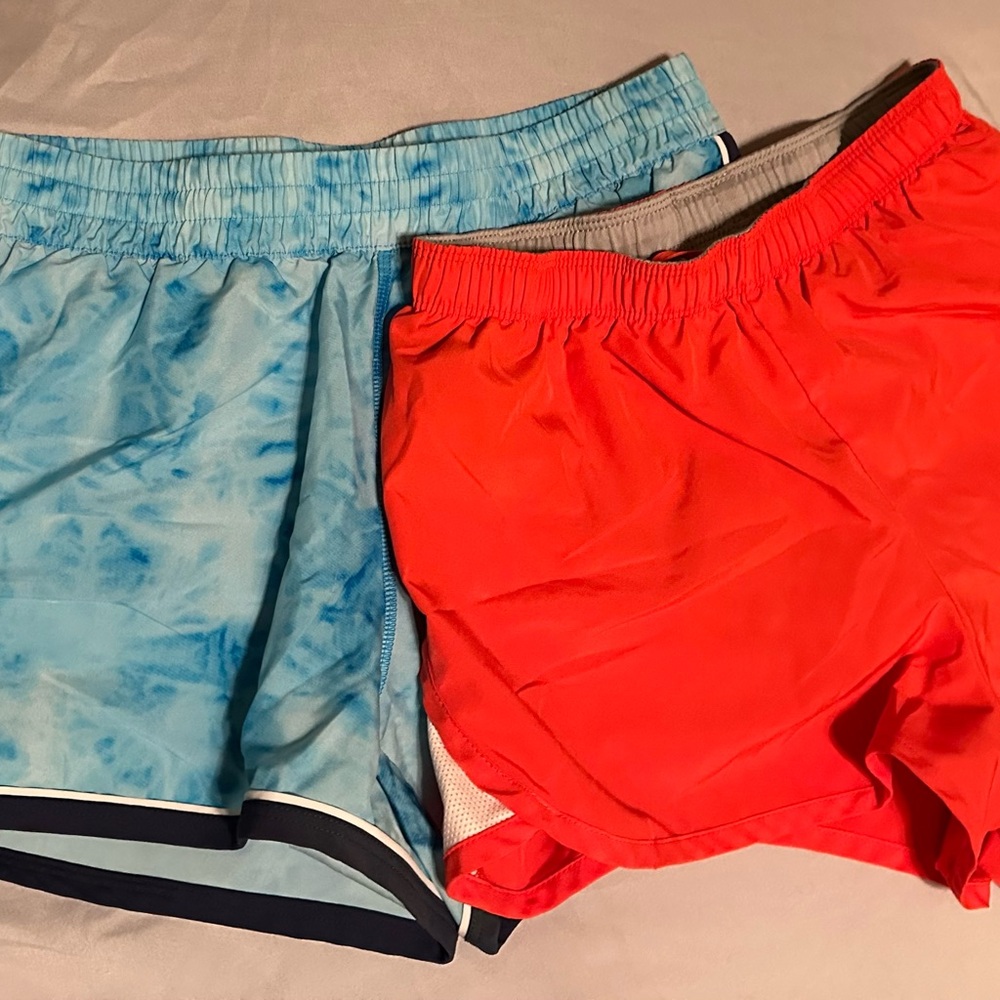 Woman’s size small underarmour blue tie-die & coral color Nike shorts bundle